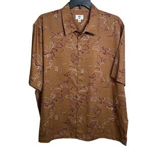 Mode of One Men's Relaxed-Fit Printed Button-Down Shirt Spiced Caramel XXL $50